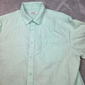 JEKAOYI Cotton Linen Blend Shirt Mens Large Short Sleeve Button Down Mint Green